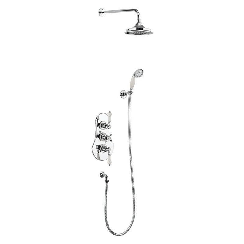 Severn Medici Thermostatic Two Outlet Concealed Shower Valve , Fixed Shower Arm, Handset & Holder with Hose with 6 inch rose